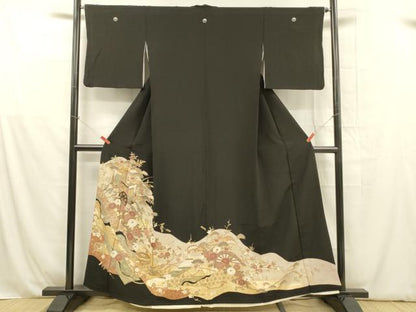 平和屋着物■豪華黒留袖　御所車花文　金彩　正絹　逸品　DABB3890cm