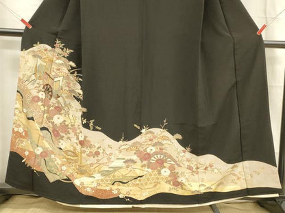 平和屋着物■豪華黒留袖　御所車花文　金彩　正絹　逸品　DABB3890cm