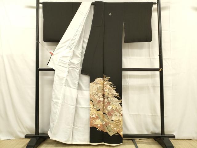 平和屋着物■豪華黒留袖　御所車花文　金彩　正絹　逸品　DABB3890cm
