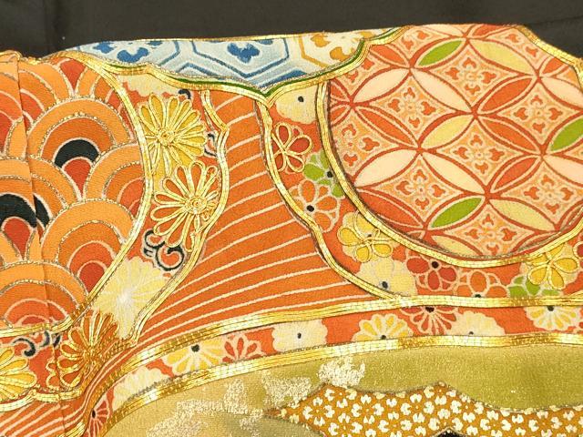 平和屋着物■豪華黒留袖　駒刺繍　扇面花文　金彩　正絹　逸品　DABB3896cm