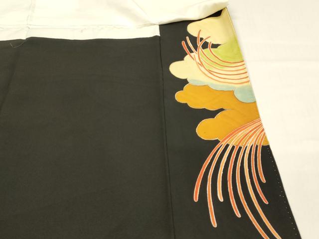 平和屋着物■豪華黒留袖　駒刺繍　扇面花文　金彩　正絹　逸品　DABB3896cm