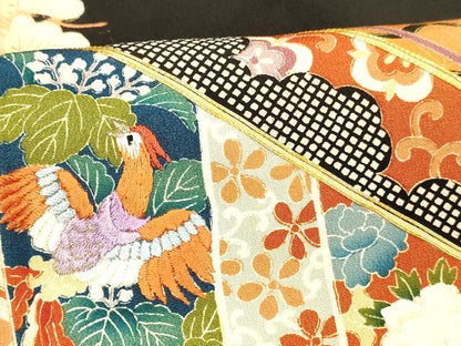 平和屋着物■豪華黒留袖 駒刺繍 鳳凰花文 金彩 正絹 逸品 DABB3899cm