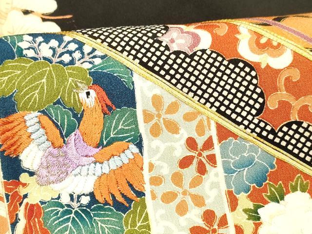 平和屋着物■豪華黒留袖 駒刺繍 鳳凰花文 金彩 正絹 逸品 DABB3899cm