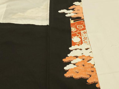 平和屋着物■豪華黒留袖 駒刺繍 鳳凰花文 金彩 正絹 逸品 DABB3899cm