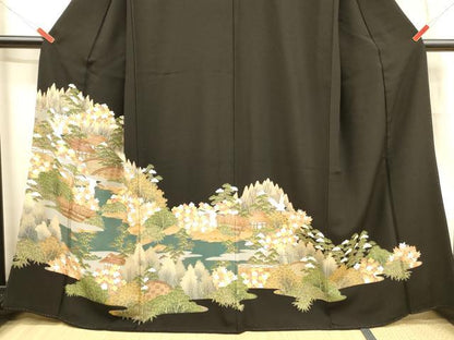 平和屋着物■豪華黒留袖 飛鶴風景文 松竹梅 暈し染め 正絹 逸品 DABB3900cm