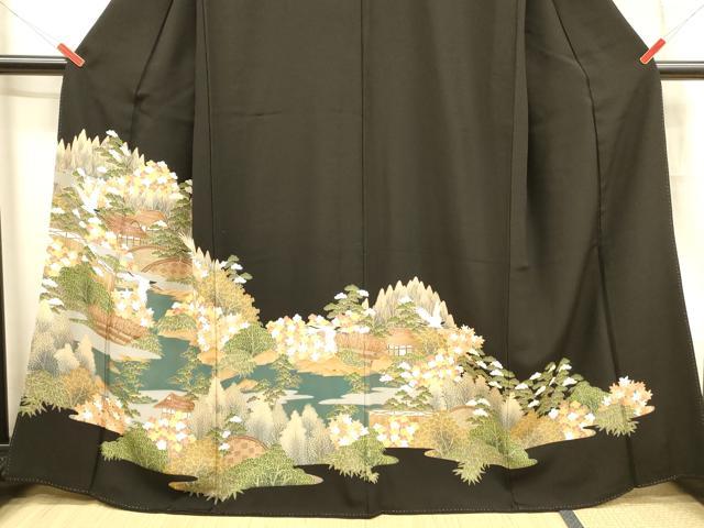 平和屋着物■豪華黒留袖 飛鶴風景文 松竹梅 暈し染め 正絹 逸品 DABB3900cm