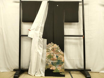 平和屋着物■豪華黒留袖 飛鶴風景文 松竹梅 暈し染め 正絹 逸品 DABB3900cm