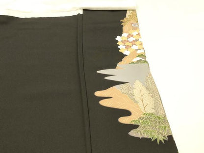 平和屋着物■豪華黒留袖 飛鶴風景文 松竹梅 暈し染め 正絹 逸品 DABB3900cm