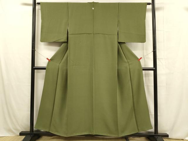 平和屋着物■上質な色無地 草色 正絹 逸品 DABB3912cm