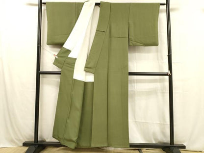 平和屋着物■上質な色無地 草色 正絹 逸品 DABB3912cm