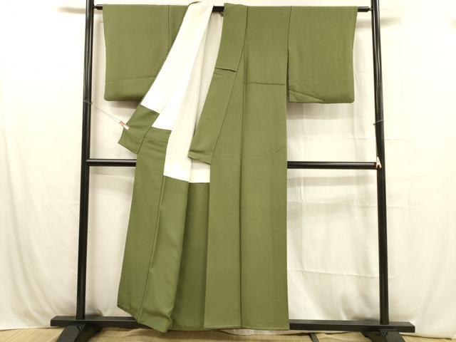 平和屋着物■上質な色無地 草色 正絹 逸品 DABB3912cm