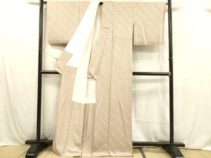 平和屋着物■上質な色無地 檜垣地紋 洗柿色 正絹 逸品 DABB3914cm