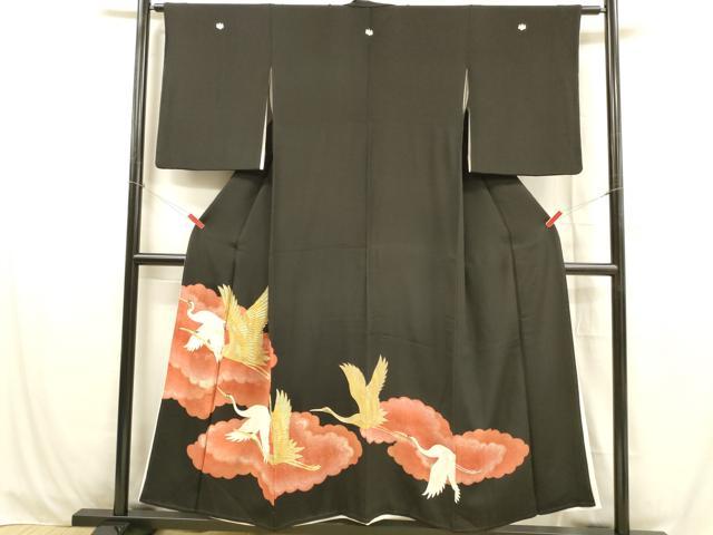 平和屋着物■豪華黒留袖 駒刺繍 飛鶴文 金銀彩 正絹 逸品 DABB3918cm