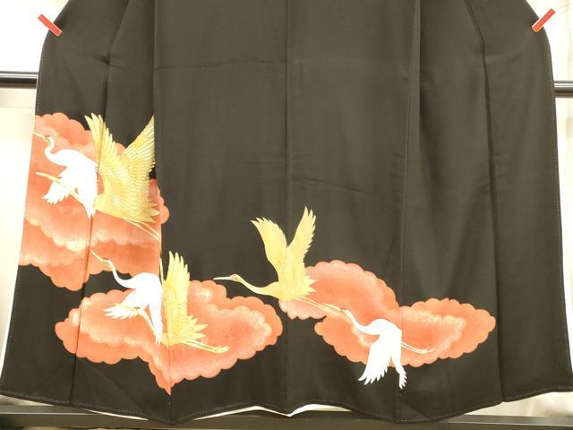 平和屋着物■豪華黒留袖 駒刺繍 飛鶴文 金銀彩 正絹 逸品 DABB3918cm