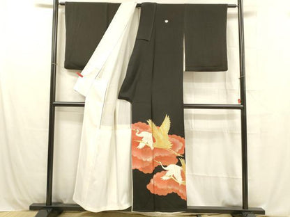 平和屋着物■豪華黒留袖 駒刺繍 飛鶴文 金銀彩 正絹 逸品 DABB3918cm