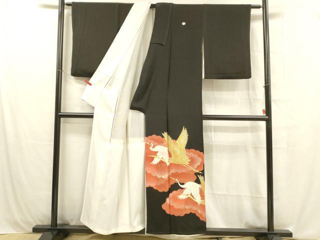 平和屋着物■豪華黒留袖 駒刺繍 飛鶴文 金銀彩 正絹 逸品 DABB3918cm