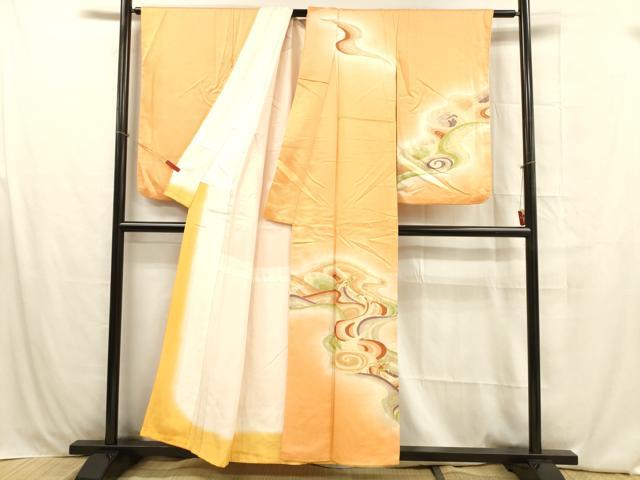 平和屋着物■小振袖 駒刺繍 立波文 暈し染め 金彩 正絹 逸品 DABB3919cm