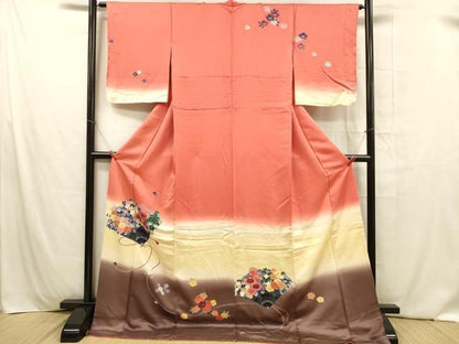 平和屋着物■訪問着 扇面花文 暈し染め ロング丈 正絹 逸品 DABB3951cm