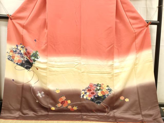 平和屋着物■訪問着 扇面花文 暈し染め ロング丈 正絹 逸品 DABB3951cm