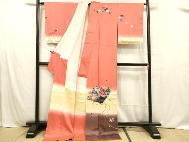 平和屋着物■訪問着 扇面花文 暈し染め ロング丈 正絹 逸品 DABB3951cm