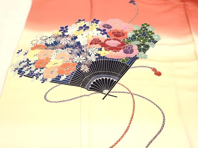 平和屋着物■訪問着 扇面花文 暈し染め ロング丈 正絹 逸品 DABB3951cm