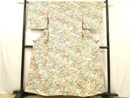 平和屋着物■上質な小紋 風景流水花文 正絹 逸品 DABB3953cm