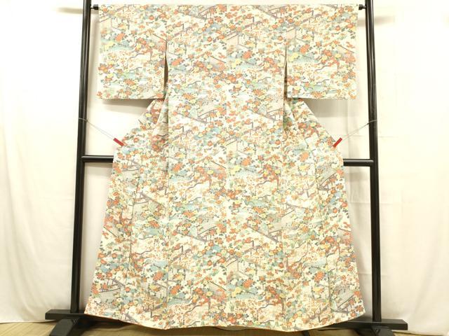 平和屋着物■上質な小紋 風景流水花文 正絹 逸品 DABB3953cm