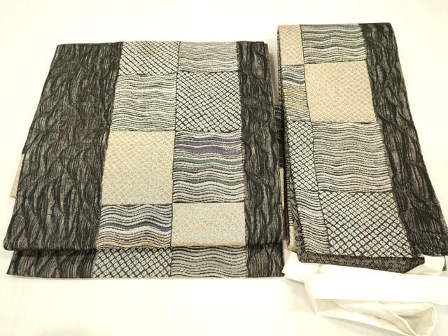 平和屋着物▽つけ帯 スリーシーズン 春夏秋 横段鹿の子文 黒地 金銀糸 正絹 逸品 DABB3955cm