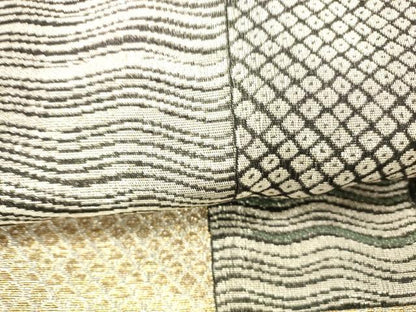 平和屋着物▽つけ帯 スリーシーズン 春夏秋 横段鹿の子文 黒地 金銀糸 正絹 逸品 DABB3955cm