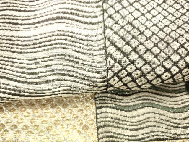 平和屋着物▽つけ帯 スリーシーズン 春夏秋 横段鹿の子文 黒地 金銀糸 正絹 逸品 DABB3955cm