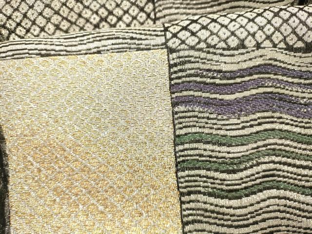 平和屋着物▽つけ帯 スリーシーズン 春夏秋 横段鹿の子文 黒地 金銀糸 正絹 逸品 DABB3955cm