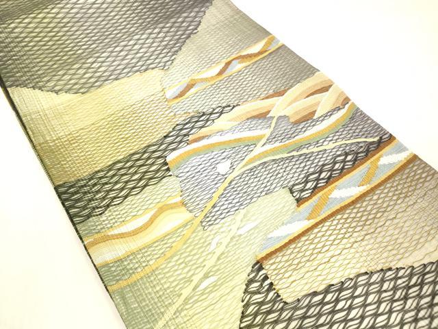 平和屋着物▽太鼓柄袋帯 スリーシーズン 春夏秋 すくい織 抽象文様 金銀糸 正絹 逸品 DABB3956cm