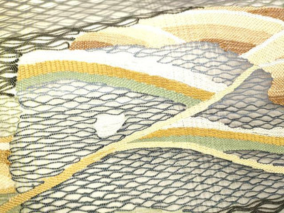 平和屋着物▽太鼓柄袋帯 スリーシーズン 春夏秋 すくい織 抽象文様 金銀糸 正絹 逸品 DABB3956cm