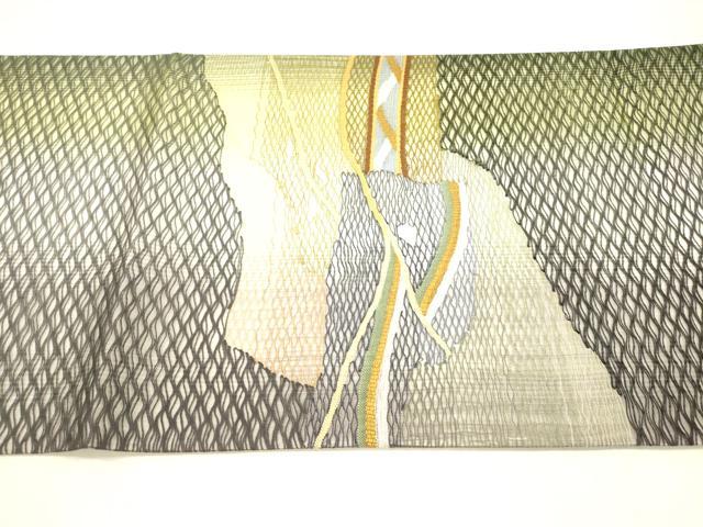 平和屋着物▽太鼓柄袋帯 スリーシーズン 春夏秋 すくい織 抽象文様 金銀糸 正絹 逸品 DABB3956cm