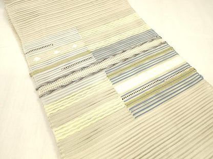 平和屋着物＊夏物 絽綴れ 八寸名古屋帯 横段文 金糸 正絹 逸品 DABB3959cm