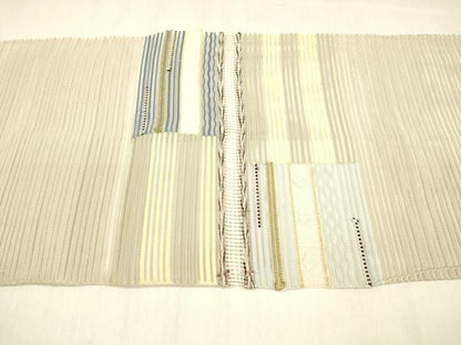 平和屋着物＊夏物 絽綴れ 八寸名古屋帯 横段文 金糸 正絹 逸品 DABB3959cm