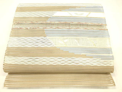 平和屋着物＊夏物 絽綴れ 八寸名古屋帯 抽象文様 金銀糸 正絹 逸品 DABB3960cm