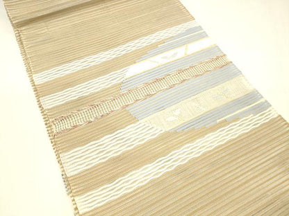 平和屋着物＊夏物 絽綴れ 八寸名古屋帯 抽象文様 金銀糸 正絹 逸品 DABB3960cm