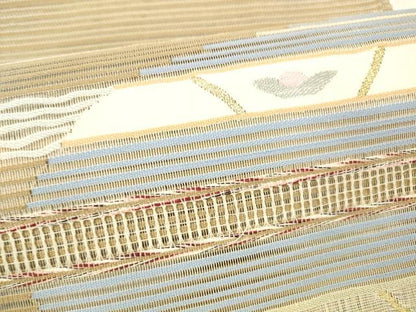 平和屋着物＊夏物 絽綴れ 八寸名古屋帯 抽象文様 金銀糸 正絹 逸品 DABB3960cm