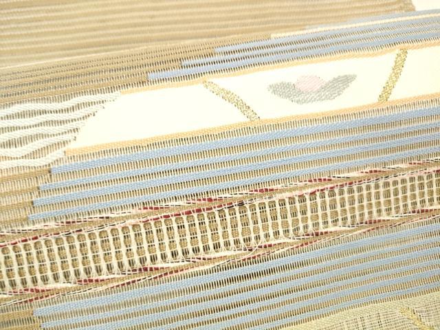 平和屋着物＊夏物 絽綴れ 八寸名古屋帯 抽象文様 金銀糸 正絹 逸品 DABB3960cm