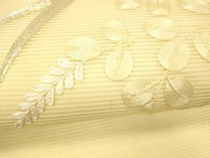 平和屋着物＊夏物 九寸名古屋帯 駒刺繍 総刺繍 草葉文 正絹 逸品 DABB3964cm