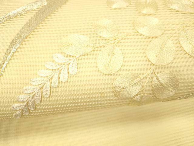 平和屋着物＊夏物 九寸名古屋帯 駒刺繍 総刺繍 草葉文 正絹 逸品 DABB3964cm