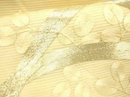 平和屋着物＊夏物 九寸名古屋帯 駒刺繍 総刺繍 草葉文 正絹 逸品 DABB3964cm