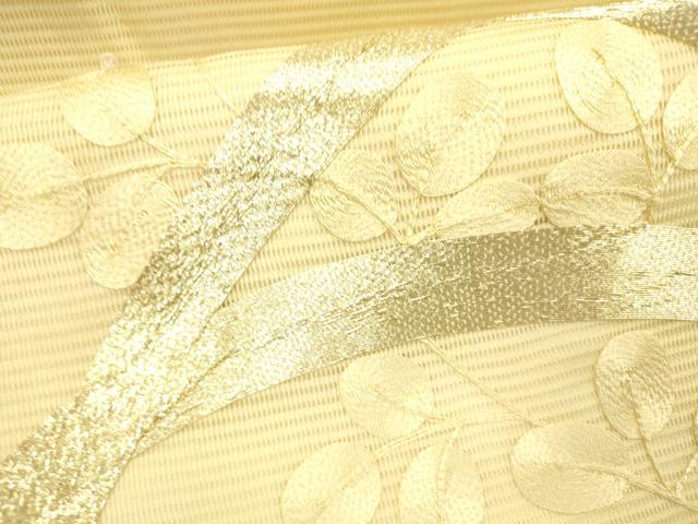 平和屋着物＊夏物 九寸名古屋帯 駒刺繍 総刺繍 草葉文 正絹 逸品 DABB3964cm