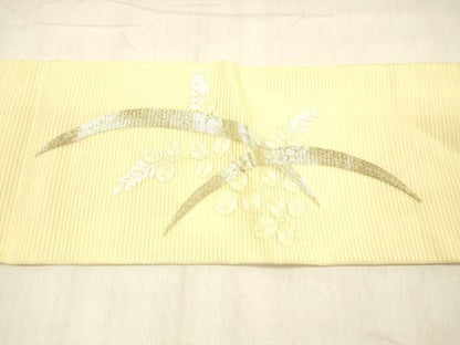 平和屋着物＊夏物 九寸名古屋帯 駒刺繍 総刺繍 草葉文 正絹 逸品 DABB3964cm