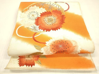 平和屋着物＊夏物 アンティーク 大正ロマン 八寸名古屋帯 駒刺繍 総手刺繍 結び紐花文 金銀彩 正絹 逸品 DABB3966cm