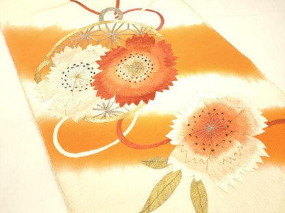 平和屋着物＊夏物 アンティーク 大正ロマン 八寸名古屋帯 駒刺繍 総手刺繍 結び紐花文 金銀彩 正絹 逸品 DABB3966cm