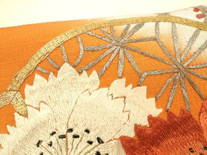 平和屋着物＊夏物 アンティーク 大正ロマン 八寸名古屋帯 駒刺繍 総手刺繍 結び紐花文 金銀彩 正絹 逸品 DABB3966cm