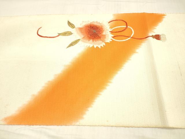 平和屋着物＊夏物 アンティーク 大正ロマン 八寸名古屋帯 駒刺繍 総手刺繍 結び紐花文 金銀彩 正絹 逸品 DABB3966cm