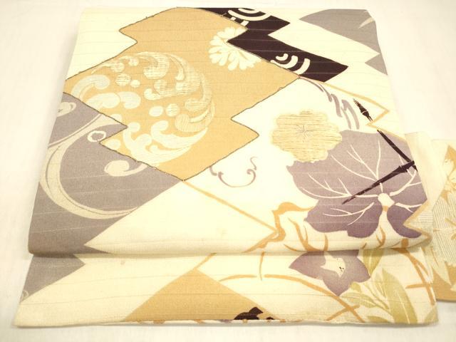 平和屋着物＊夏物 アンティーク 大正ロマン 九寸名古屋帯 駒刺繍 流水花文 正絹 逸品 DABB3971cm